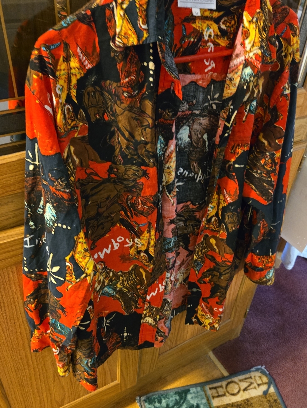 Preston & York Red Tropical Print Shirt Horses